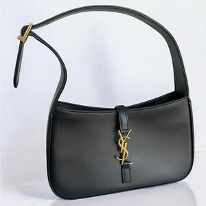 Yves Saint Laurent Black Shoulder Bag with Gold Accents